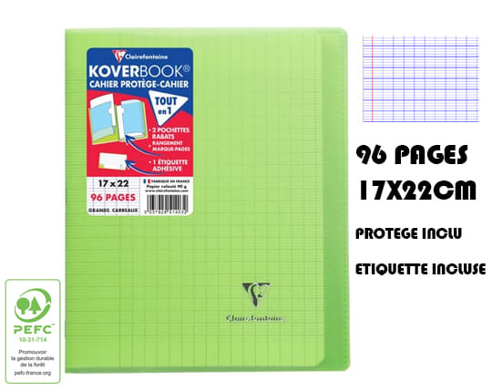 Petit cahier 17x22 grands carreaux polypro bleu 48 pages