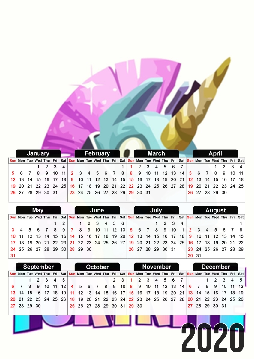 calendrier licorne fortnite 30x43cm format a3