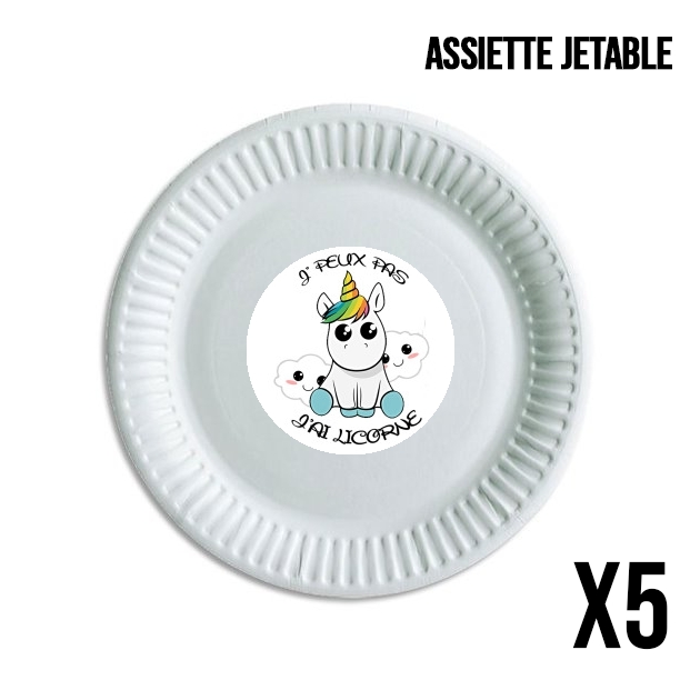 Assiette jetable personnalisable - Pack de 5 Je peux pas j'ai licorne