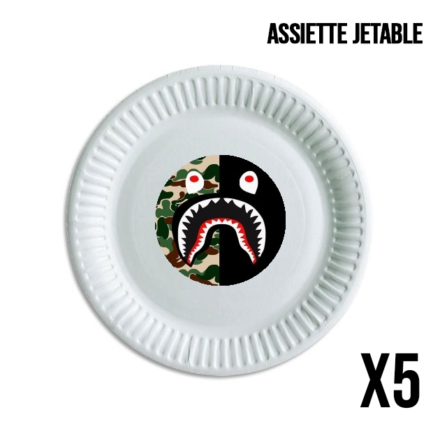 Assiette jetable personnalisable - Pack de 5 Shark Bape Camo Military Bicolor