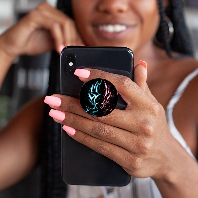 PopSockets Black Goku Face Art Blue and pink hair