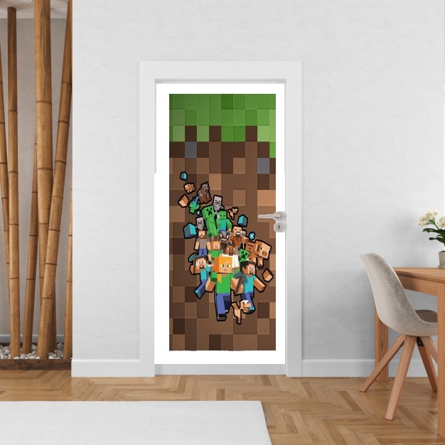 Sticker porte avec vos photos - Poster Porte Minecraft Creeper Forest