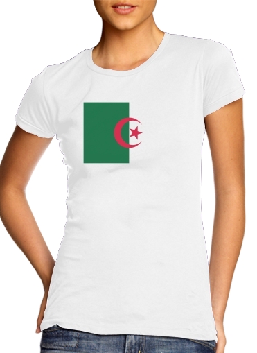 T-shirt Femme Col rond manche courte Blanc Drapeau Algerie
