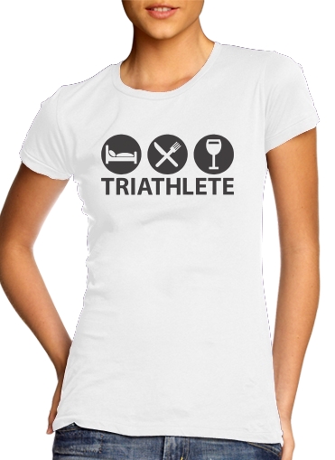 T-shirt Femme Col rond manche courte Blanc Triathlète Apéro du sport
